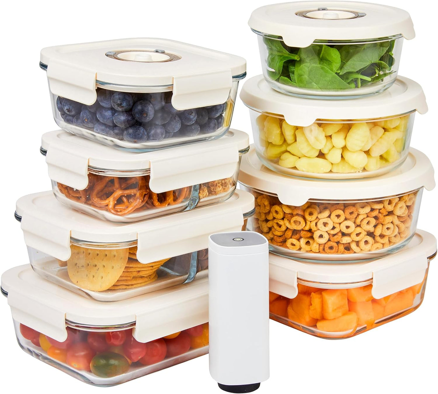HOLDN’ STORAGE Vacuum Food Storage Containers, Set of 8 Glass Containers & Electronic Pump - Keep Food Fresh Longer, BPA-Free Glass, Leak-Proof, Ideal for Meal Prep, Marinating