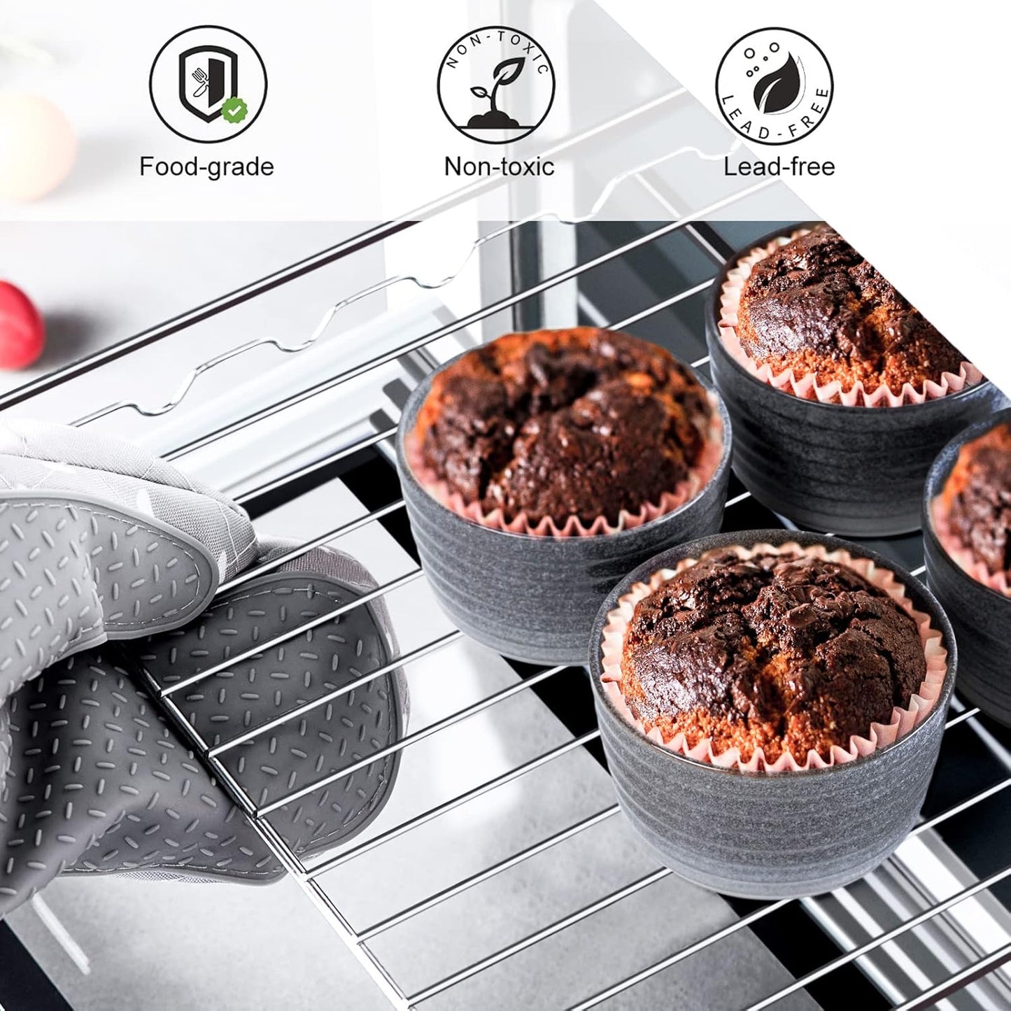 UNICASA Ramekin Set of 2, 8 oz Creme Brulee Ramekins, Oven Safe Baking Set for Custard, Pudding, Souffle Cups, Reactive Gray