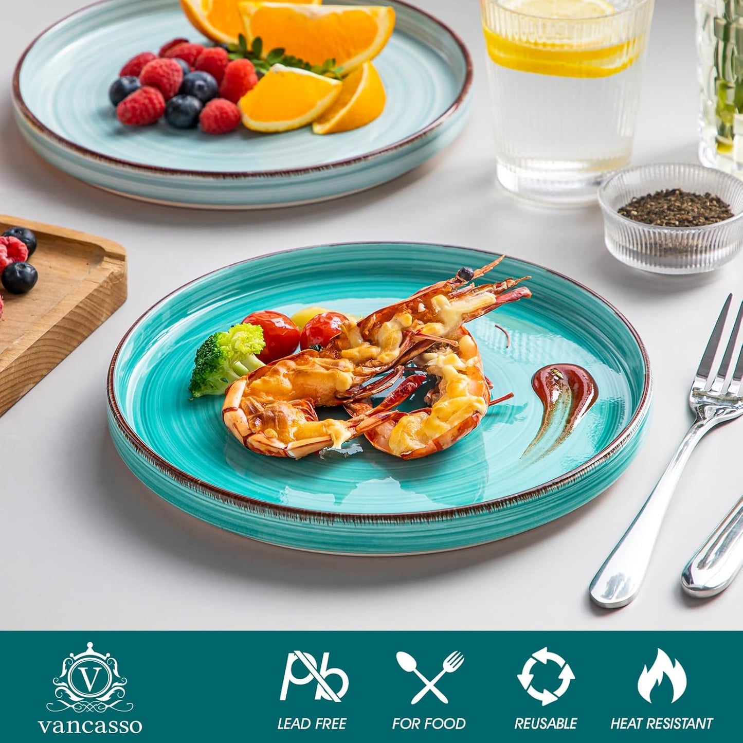 vancasso Bonita 8.5 inch Salad Plates, Ceramic Small Dinner Plates Set, Dessert Plates Set of 6, Microwave,Oven and Dishwasher Safe, Blue