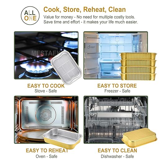 13"x 8.9" 7.5LB Sturdy Aluminum Foil Pans with Lids and Handle (5 Pack), 2X Thicker Heavy Duty, Dishwasher, Reusable Microwavable for Cooking, Baking, Reheating, Freezer, Oven, Recyclable