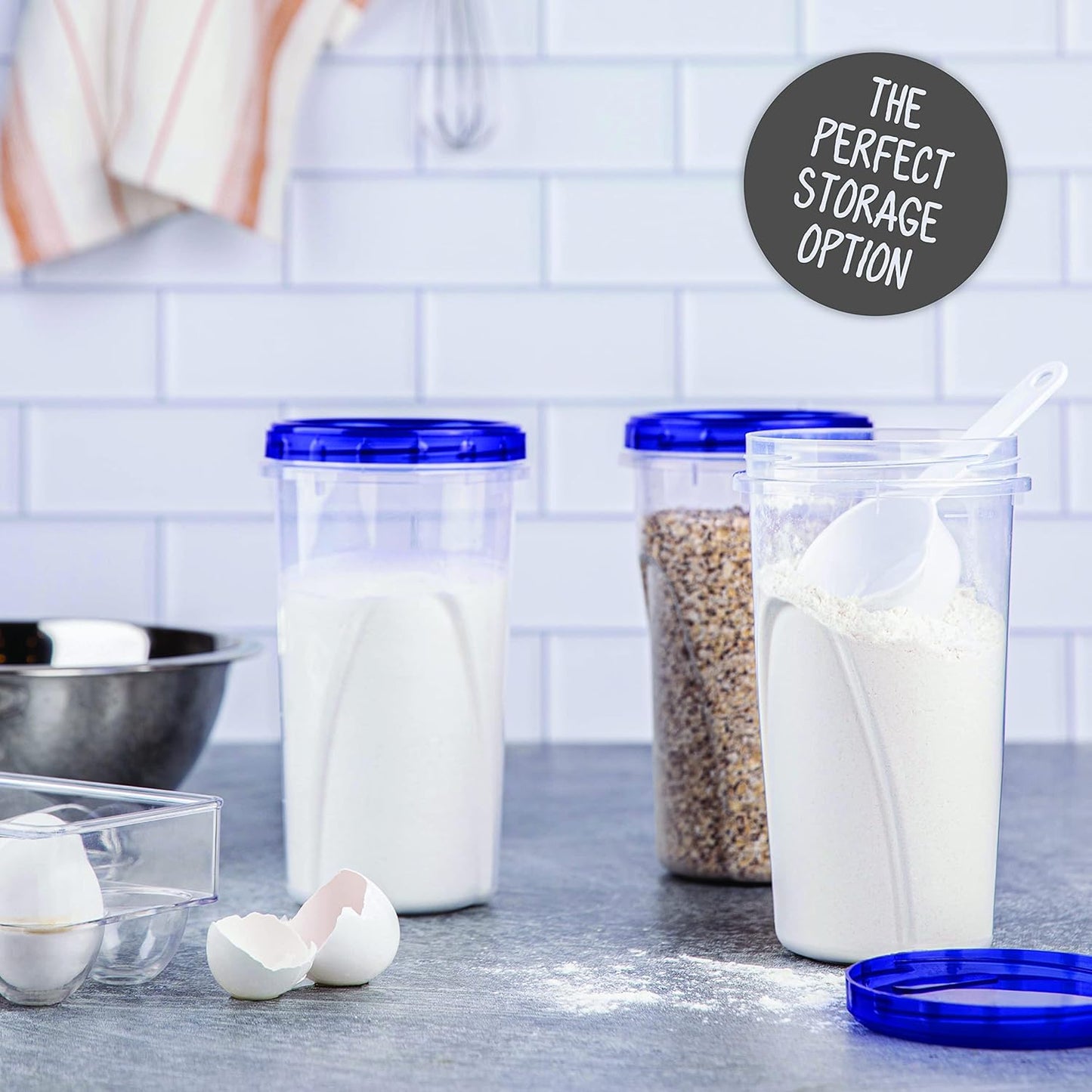 PLASTICPRO [48 oz 8 Pack] Twist Top Deli Containers Clear bottom With blue Top Twist on Lids Reusable, Stackable, Food Storage Freezer Container Pack of 8