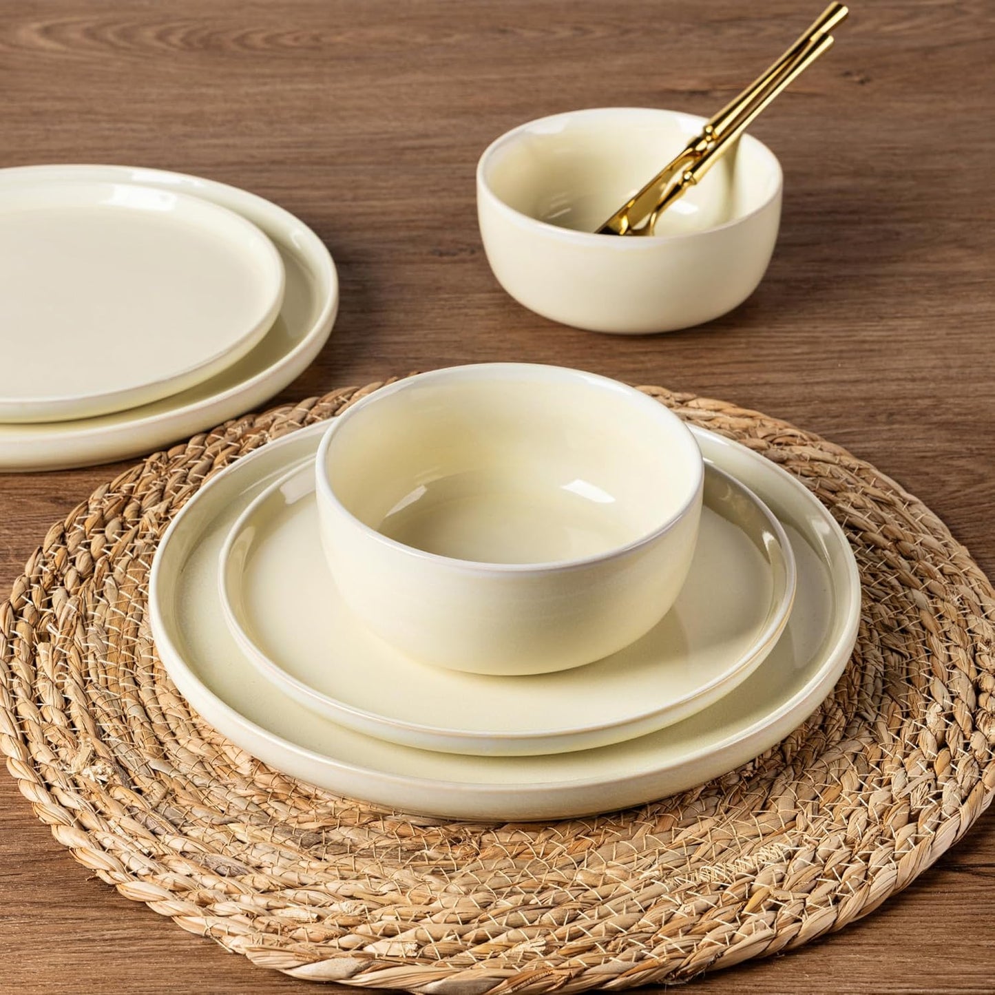 AmorArc Stoneware Dinnerware Sets for 4,Round Reactive Glaze Ceramic Plates and Bowls Set,Highly Scrath Resistant | Dishwasher & Microwave Safe Dishes Set,Service for 4 (12pc)