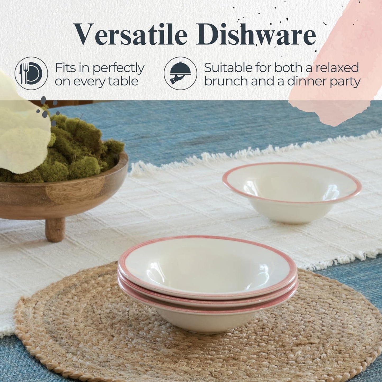 Portmeirion Potter’s Brushstroke Oatmeal Bowls (Set of 4) - Versatile Earthenware Bowls for Kitchen, Soups, Cereal & Desserts - Dishwasher & Microwave Safe - Made in UK Dinnerware Collection (Red)