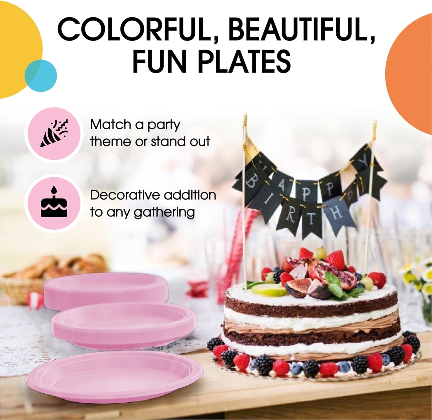 Exquisite Party Solids Pink Plastic Plates For Party Supplies 7" Pink Disposable Plates Heavy Duty 50 Pcs Plastic Dinnerware Sets Heavy Duty 350 GSM Disposable Dinnerware Set