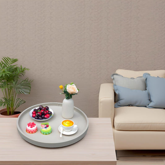 20-inch Round Ottoman Serving Tray - Textured PU Leather Coffee Table Decor, Waterproof Heat-Resistant Large Organizer for Home, Office, Bed & Party Essentials (Tranquil Beige, 20in)