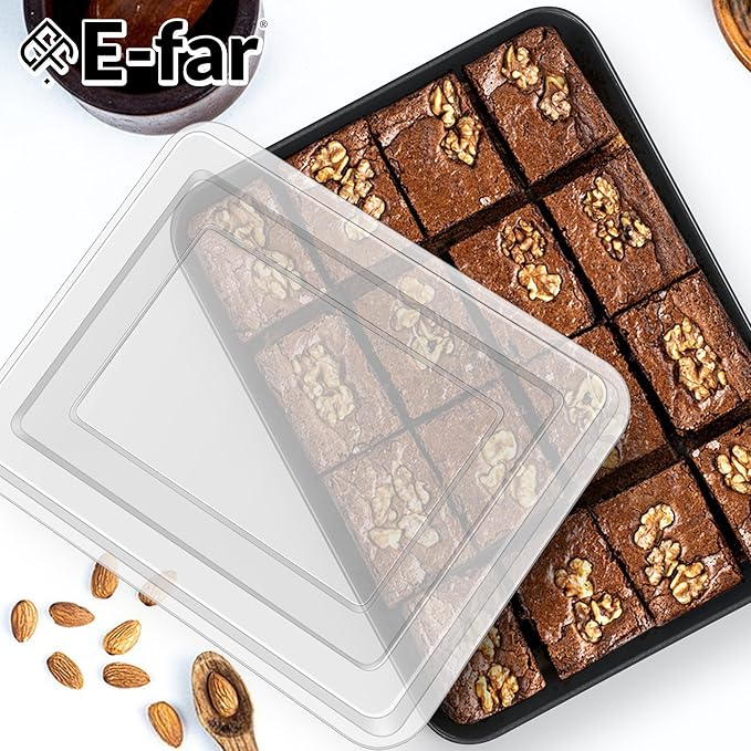 E-far Small Baking Pan with Lid, 10.4 x 8 Inch Nonstick Stainless Steel Rectangle Cake Pan with Cover for Baking Brownies Lasagna, Stainless Steel Core & Nonstick Coating, Non-toxic & Oven Safe