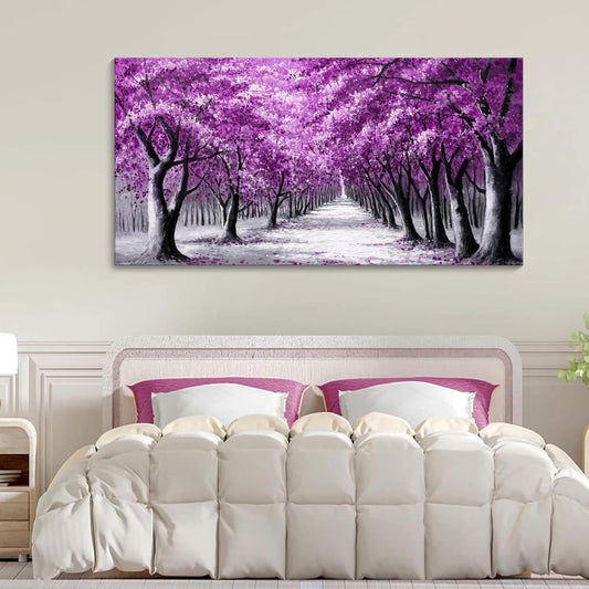 purple forest Wall Art Canvas tree Picture Painting Modern black and purple Artwork Framed for Living Room Bedroom Dinning Room Home Office Wall Decor 29x58