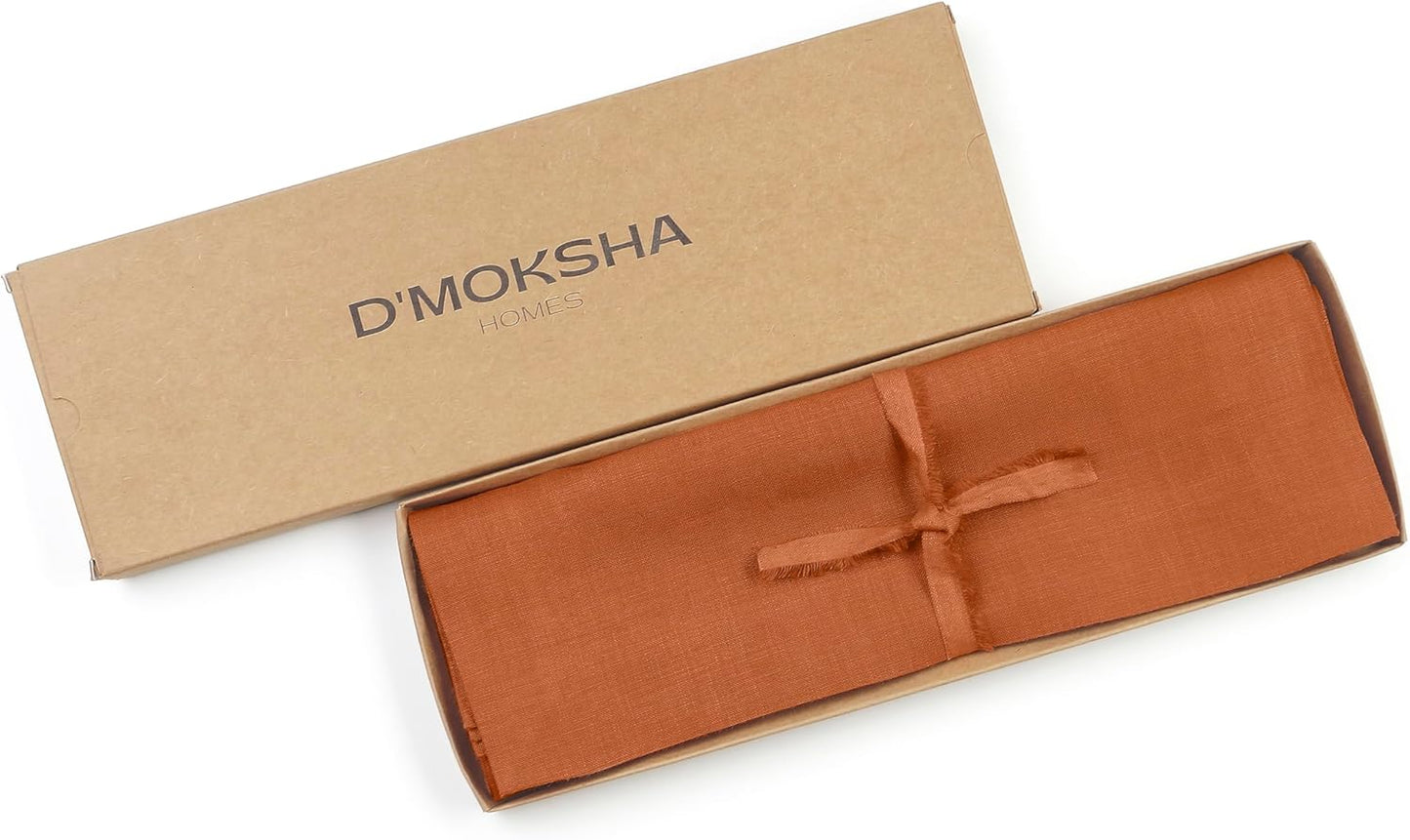 D'Moksha Homes Linen Rust Placemats Set of 4-100% Pure Linen Placemats 14 x 19 Inch for Fall and Halloween - Handcrafted and Machine Washable