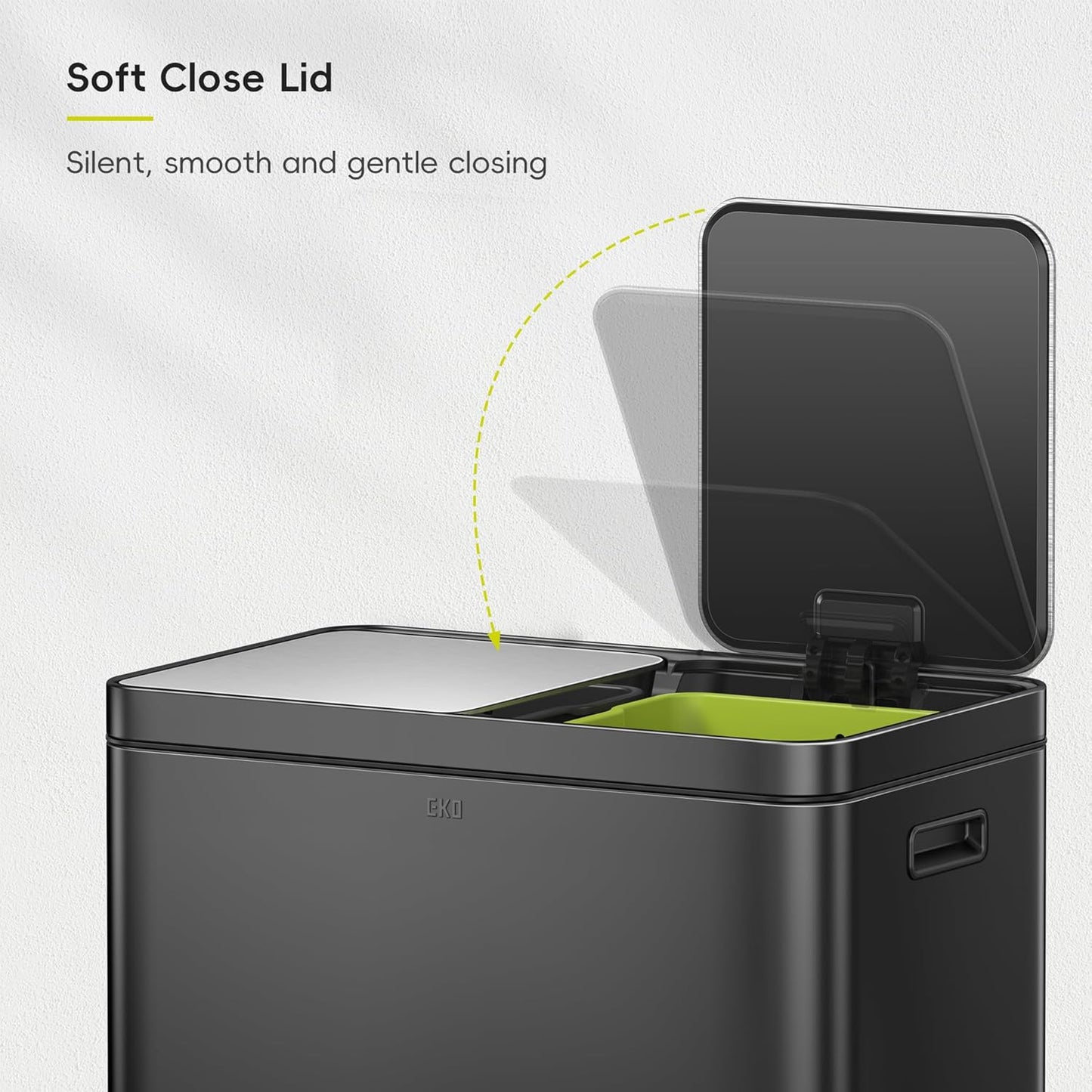 EKO Edison 8+8 Gallon Dual Trash Can for Recycling and Trash, Stainless Steel Kitchen Step Can with Dual Removable Inner Bucket, Independent Lids and Pedals, Black