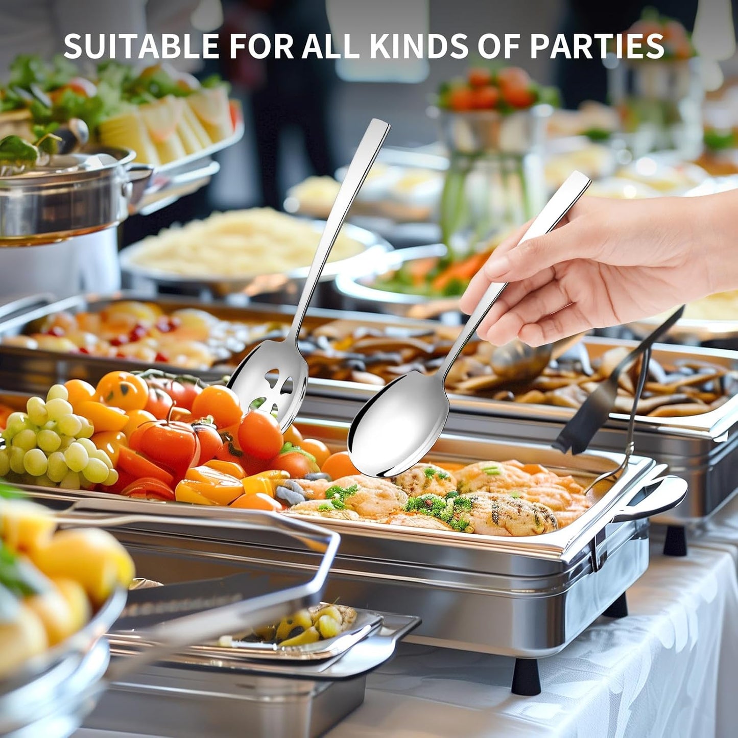 8 Piece Stainless Steel Serving Spoons Set - 8 Large Spoons, 9.2-Inch, Dishwasher Safe, for Parties/Kitchen/Buffet/Catering