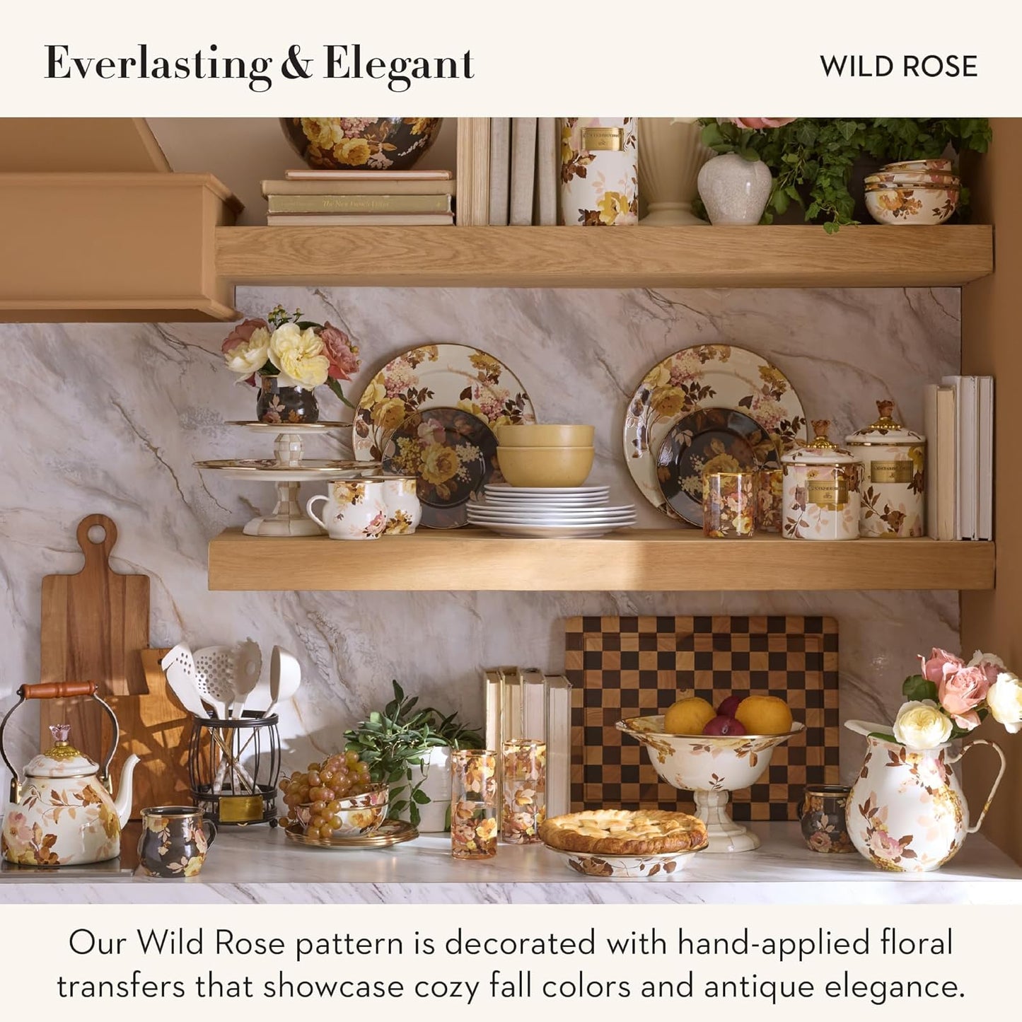 MACKENZIE-CHILDS Enamel Abundant Bowl, Decorative or Serving Bowl, 13-Cup Capacity, White Wild Rose