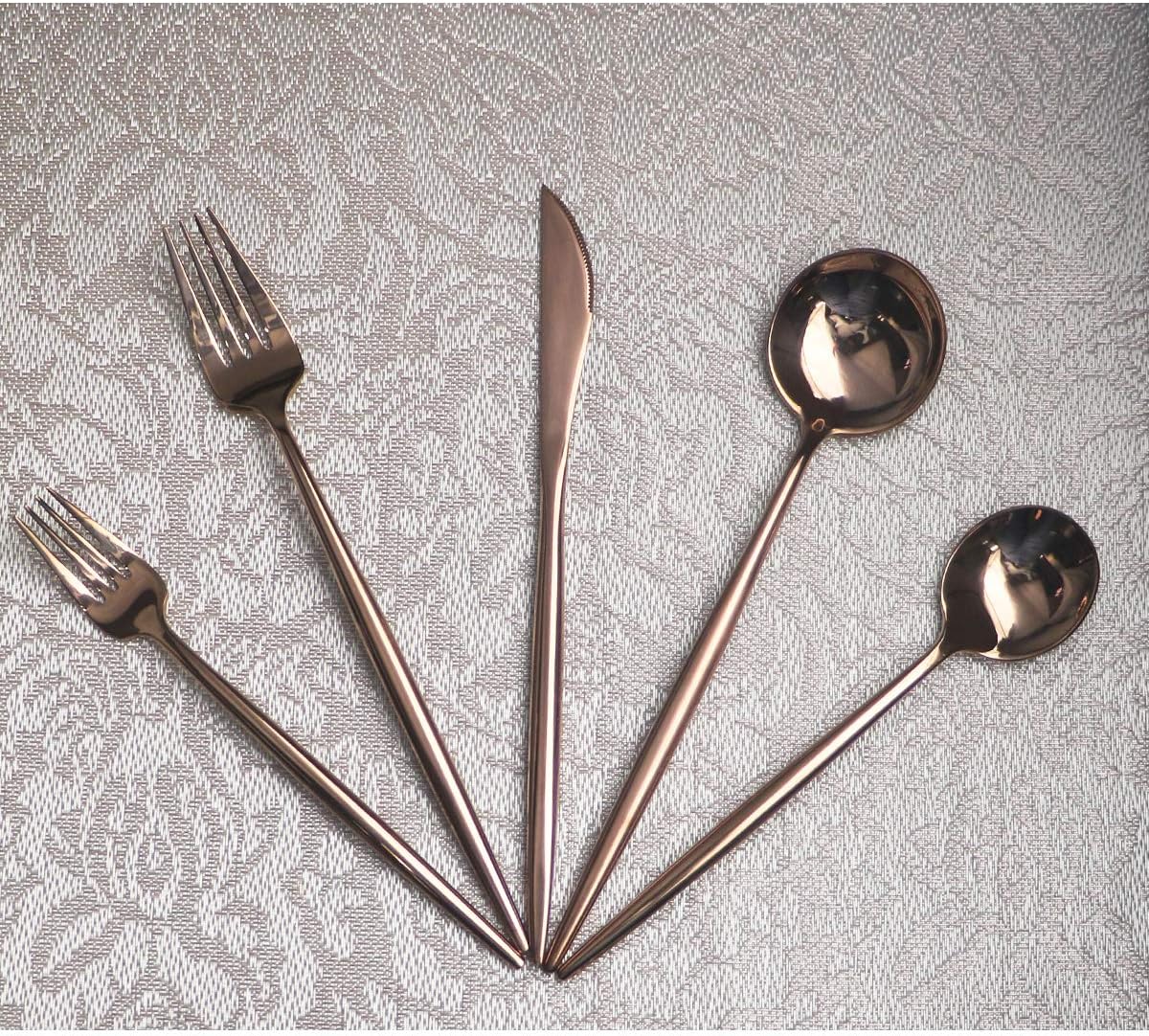 Portable Silverware Set - 20-Piece Flatware Cutlery Set - 18/10 Stainless Steel - Mirror Polishing Rose Gold - Travel Elegant Modern Utensils - Service for 4 Include Steak Knife Dinner Fork Spoon