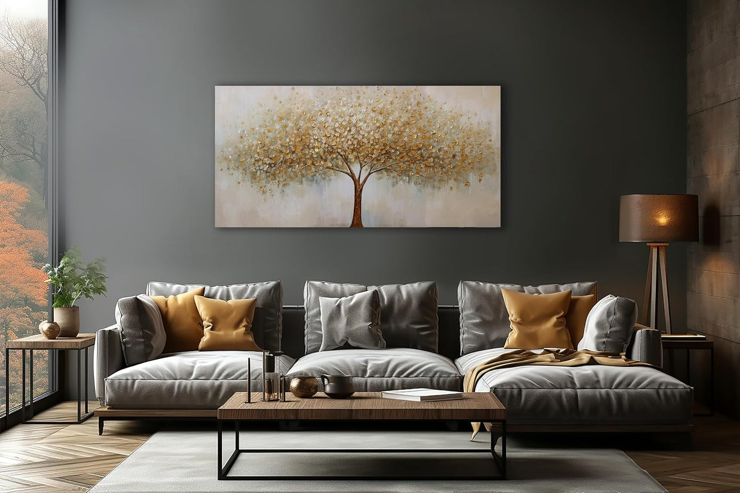 VHMING Abstract Wall Art Gold Tree of Life Artwork Canvas Painting Textured Tree Pictures Wall Decor for Living Room Bedroom Dining Room Home Office Decor 20"x40"