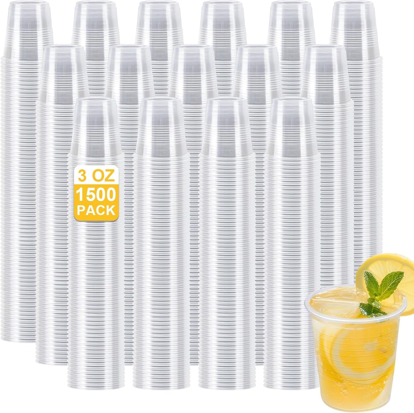 1500 Pack 3 oz Clear Plastic Cups, Small Bathroom Cups, Disposable Mouthwash Cup, Cold Party Drinking Cup, Perfect for Whiskey, Juice, Soda, Coffee