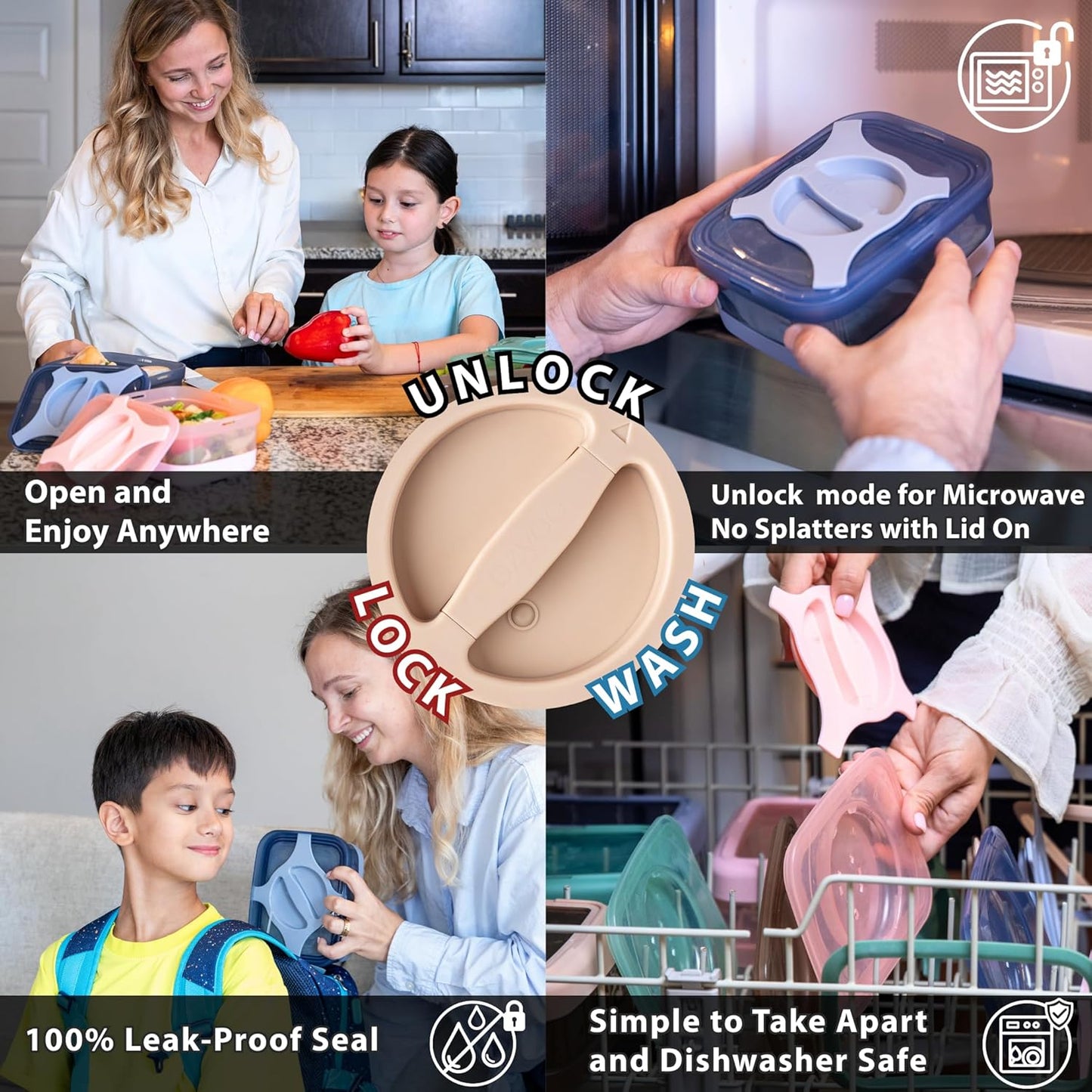 Bento Box 25.5oz 3 Cups Leakproof Salad and Meal Prep Container Twistlock Lid Reusable BPA-Free Portable Microwave and Dishwasher Safe for Work Lunch (Pink)