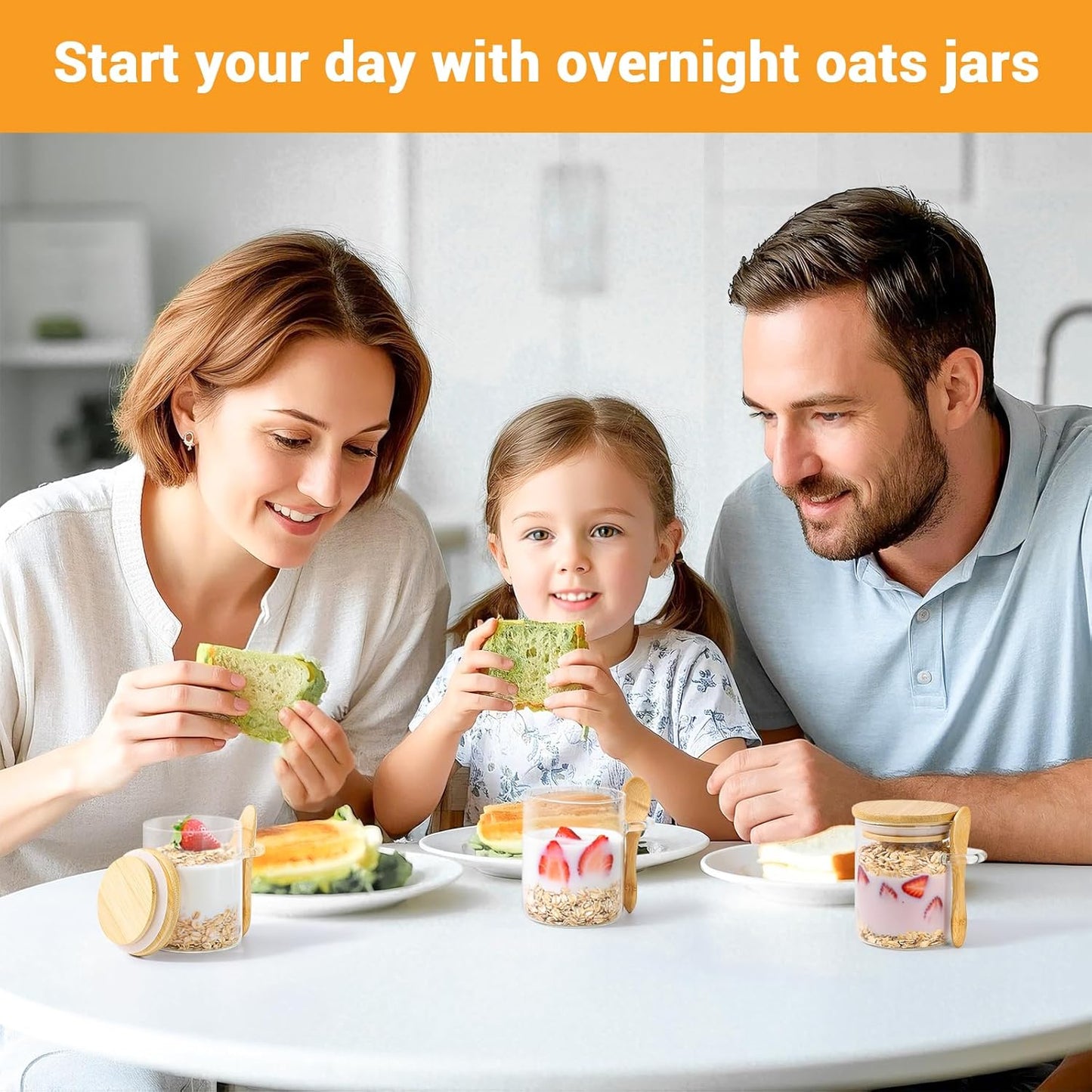 Glass Jars with Airtighr Lids - 6 Pack 6 Fl.oz Round Glass Jar with Bamboo Lid and Spoon, Includes Labels and Marker, Pantry Storage Containers for Spice, Overnight Oat, Sugar Coffee Canister