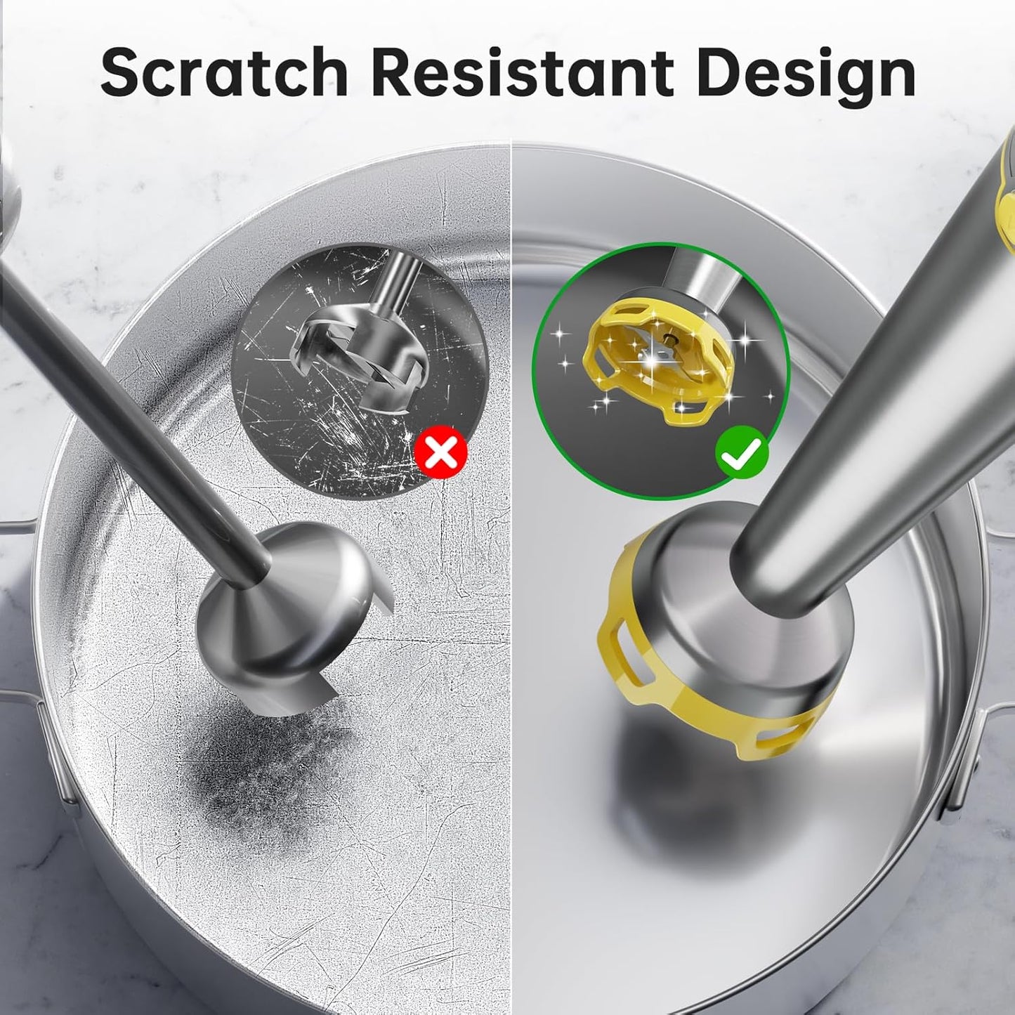 Immersion Blender Handheld Corded Hand Blenders Set 1100W, Trigger Variable Speed 5 in 1 Stick Emulsifier with Chopper, Whisk and Frother for Soup, Baby Food and Smoothies, Yellow