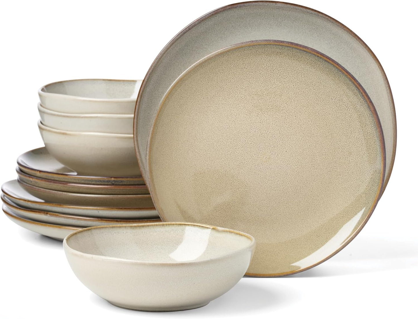 Oneida 897208 Organic Shades 12-Piece Dinnerware Set, Oatmeal