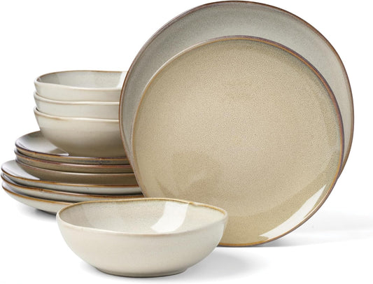 Oneida 897208 Organic Shades 12-Piece Dinnerware Set, Oatmeal