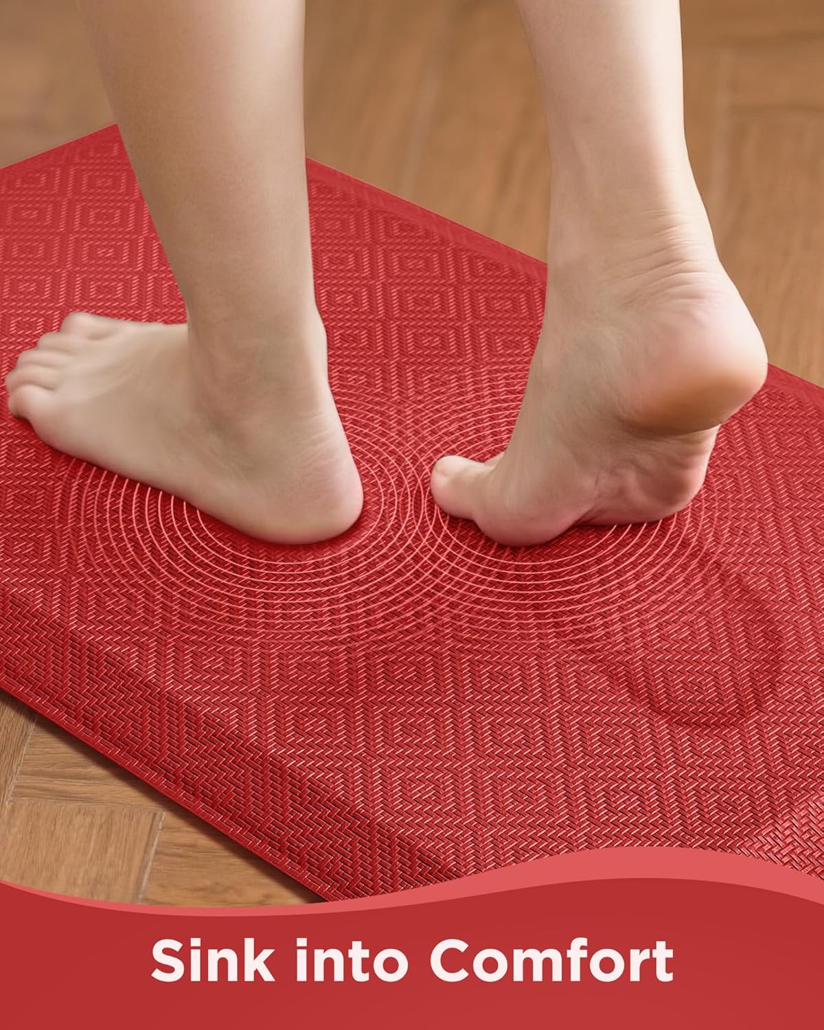 Ophanie Kitchen mats for Floor, 3/4 inch Thick, Kitchen Rugs, 20''x39'' Anti Fatigue Standing Cushioned Mat, Waterproof,Comfort Ergonomic mat for Office, Home, Sink, Red Non-Slip Bottom