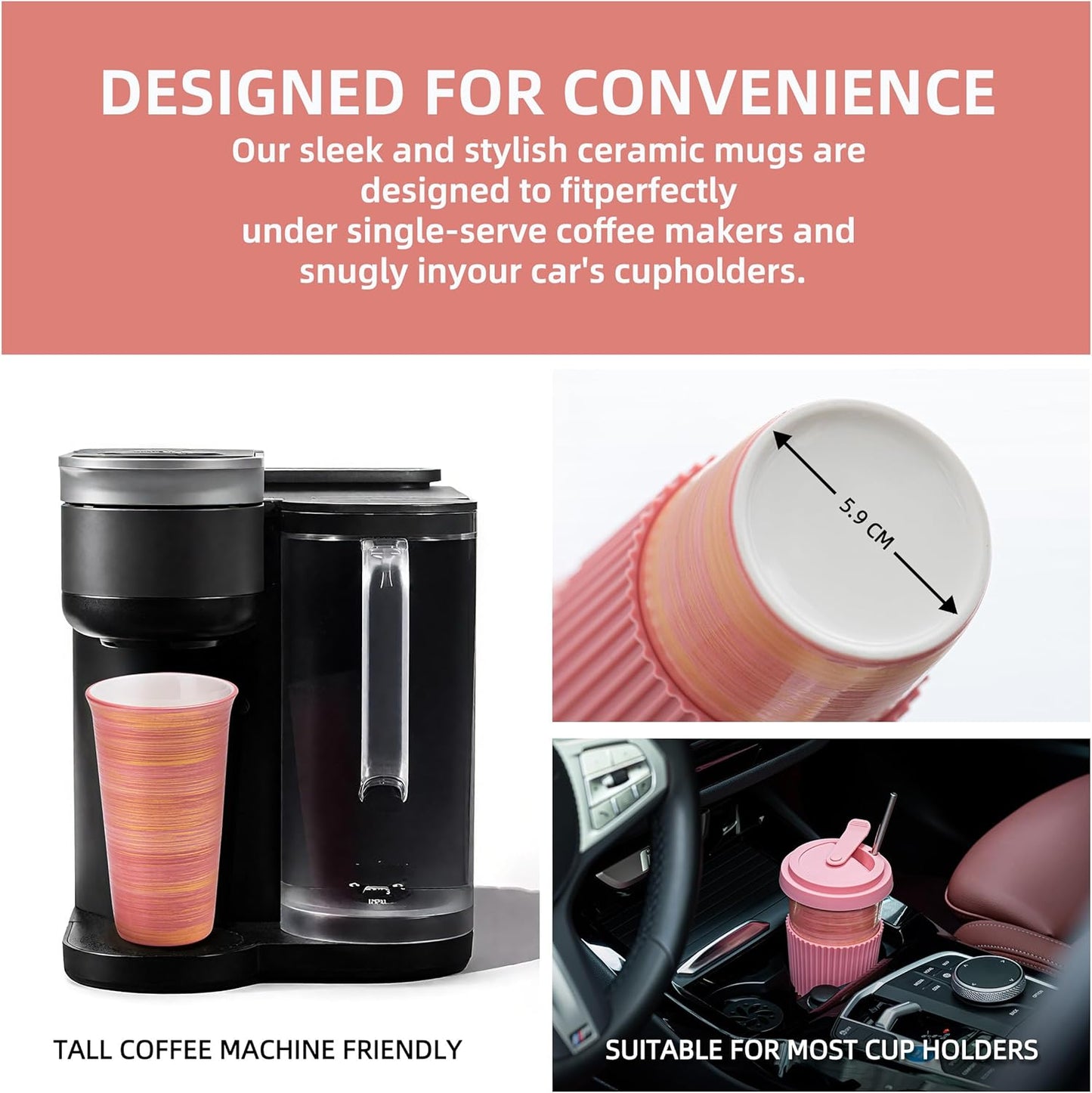 Travel Coffee Mug Pink, Ceramic Coffee Mug With Lid And Drinking Straw(15oz/450ml), Handcrafted Novelty Travel Mugs, Microwave & Dishwasher Safe Tumbler With Lid, Unique Gifts