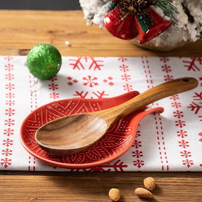 Ceramic Spoon Rest, 7.48 Inches Spoon Holder for Kitchen Counter, Kitchen Accessories, Dishwasher Safe, Red