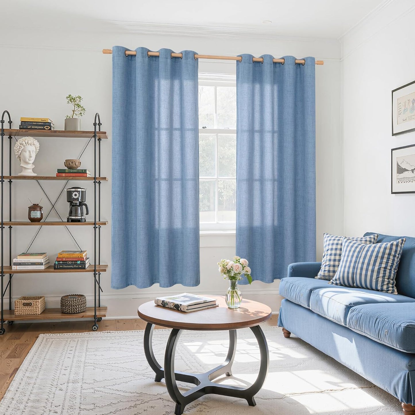 YoungsTex Denim Blue Linen Curtains 72 Inch Length for Living Room, Light Filtering Bronze Grommet Textured Window Drapes Privacy for Bedroom Farmhouse Decorative, 52 x 72 Inch, 2 Panels