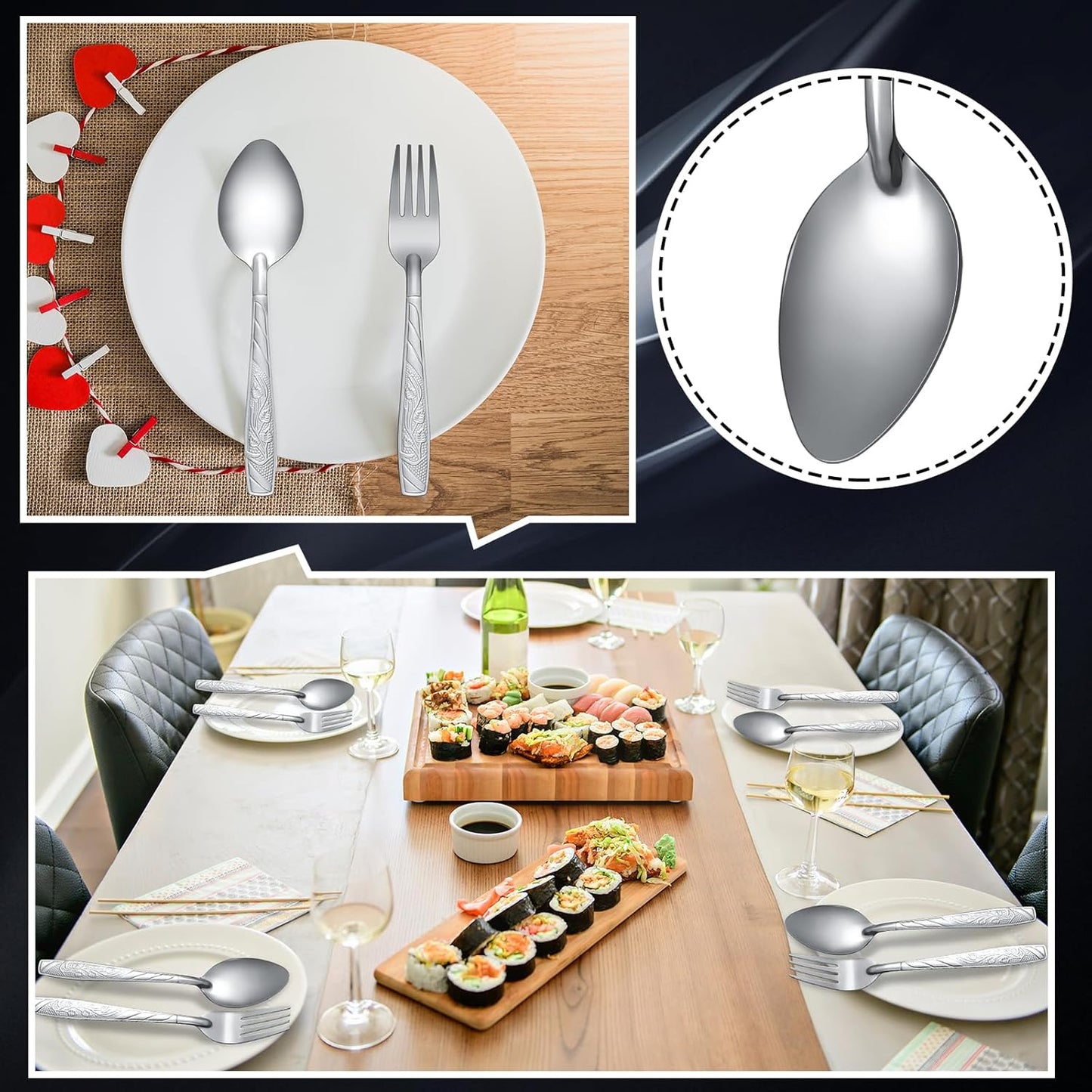 50 Pcs Forks and Spoons Silverware Set Stainless Steel Flatware Cutlery Set Heavy Duty Metal Spoons and Forks for Kitchen Utensil Dinner Restaurant Home, Mirror Polished, Dishwasher Safe(Flower)