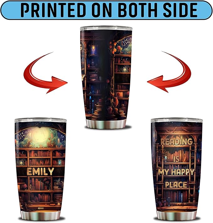 Personalized Book Lovers Tumbler Gifts for Librarian Book Lover Women Readers Bookworm 20oz Travel Cup Coffee Bookshelf Mug Stainless Steel Insulated with Lid