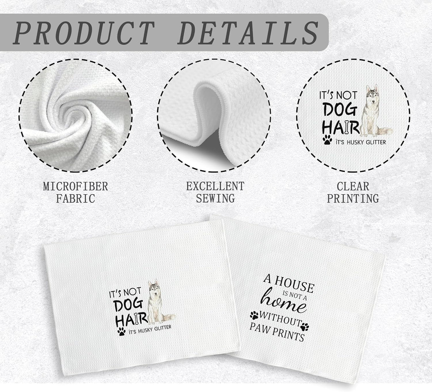 Husky Glitter Kitchen Towel Set of 2, 16x24 Inches, Polyester, Husky Glitter Pattern, Gift for Dog Lovers