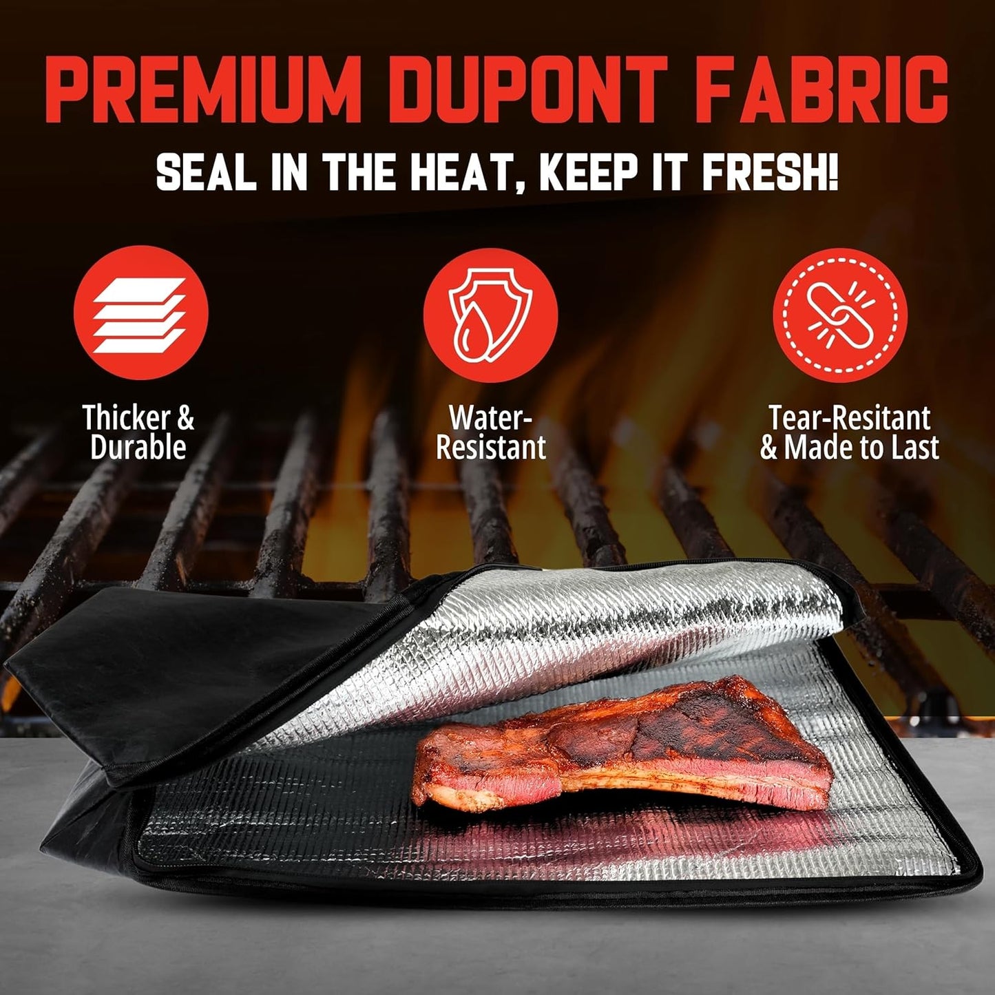 Brisket Blanket™ - BBQ Blanket for Resting Meat | Heavy Duty Insulated Smoker Bag with Wide Mouth | Reusable BBQ Accessories for Brisket, Pork, Turkey | Meat Warmer & Gift for Men, Grilling & Smoking