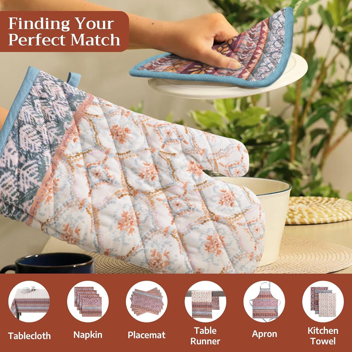 Maison d' Hermine Oven Gloves 100% Cotton Oven Mitt 7" x 13" with Loop Heat Resistant BBQ Cooking Gloves for Thanksgiving Christmas Decorations Baking Handling Hot Pans (Pack of 1, Fair Isle)