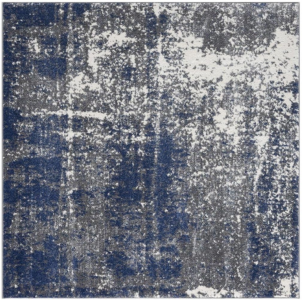 Keen Home Design Area Rugs - 5ft Round Non-Shedding, Abstract Rugs for Kitchen, Living Room, Bedroom, Dining Room, Entryway - Size: 5'3" Square, Navy/Grey/White