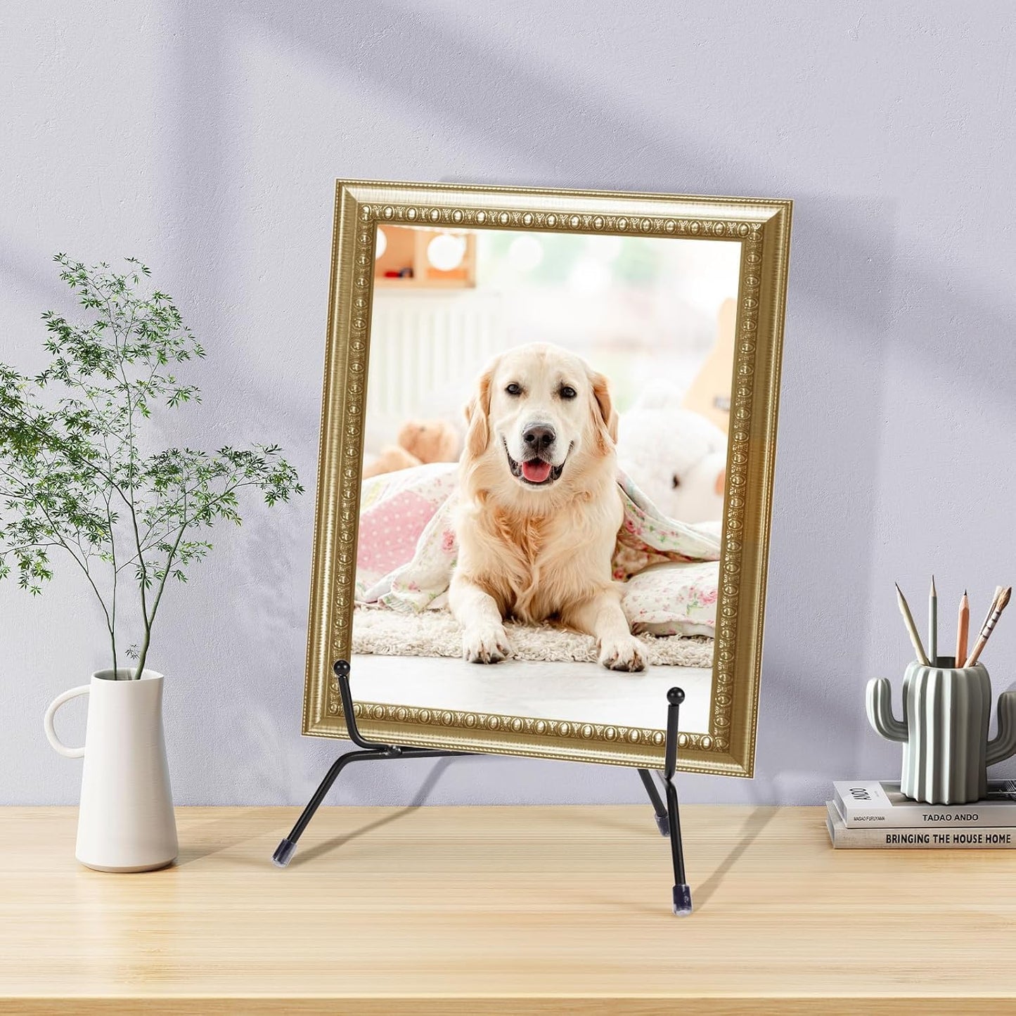 2 Pack Improved Anti-Slip Plate Stands, 10 Inch Black Iron Display Stands for Frames, Pictures, Books, Artworks