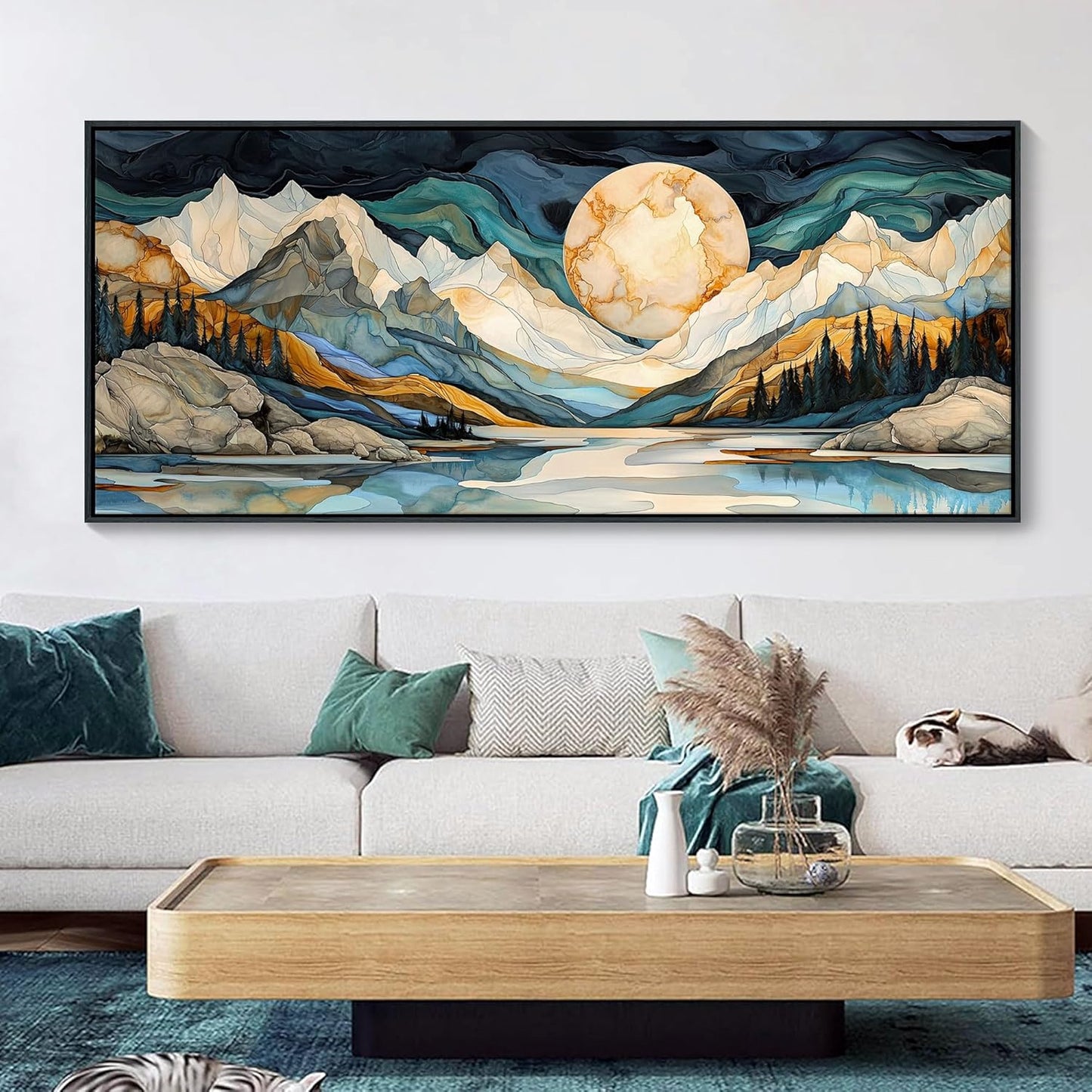 JEAWA Framed Canvas Wall Art - Extra Large Abstract Painting Decor, Textured Mountain Pictures as Gifts for Friends, Modern Art Prints for Bedroom Living Room Office Home Decoration, 31.5x70 IN