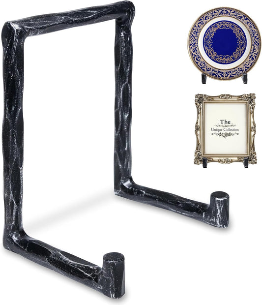 Plate Stands for Display Hand-Forged , Solid Vintage 8-Inch Plate Display Stand, Decorative Metal Plate Holder for Book, Platter, Plaque, Photo Frame, Tabletop Art (Black)