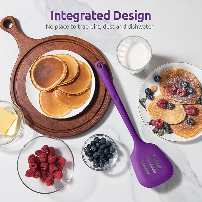 600ºF Heat Resistant Slotted Turner: U-Taste 13.6in Silicone Kitchen Spatula Flipper, 3.74in Wide Food Grade Flexible Thin Rubber Cooking Utensil for Egg, Pancake, Cookie in Nonstick Cookware (Purple)