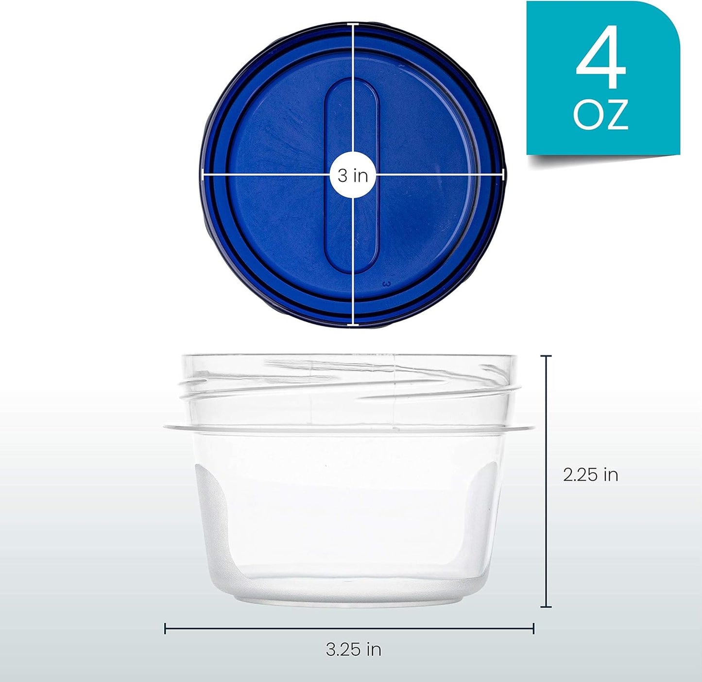 PLASTICPRO Deli Containers Clear bottom With blue Top Twist on Lids Reusable, Stackable, Food Storage Freezer Container (6, 4 OUNCE)