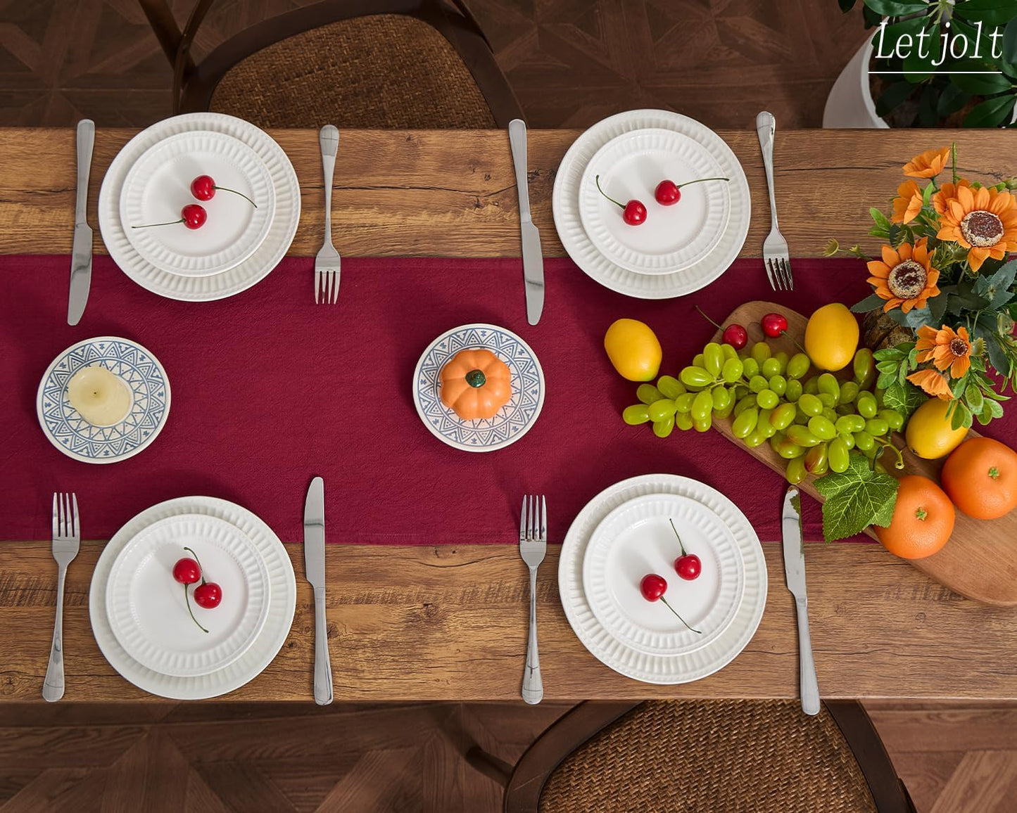 Letjolt Burgundy Table Runner 72 Inches Rustic Farmhouse Table Runner Dark Red Cotton Runner Plain Table Decor