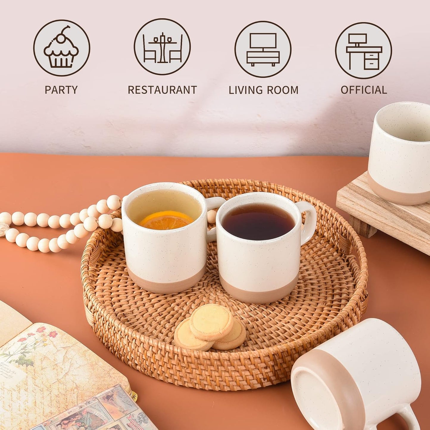 12oz Coffee Mug Set for 6, Tea Cups with Handle for Coffee, Tea, Cocoa, Milk (Cream)