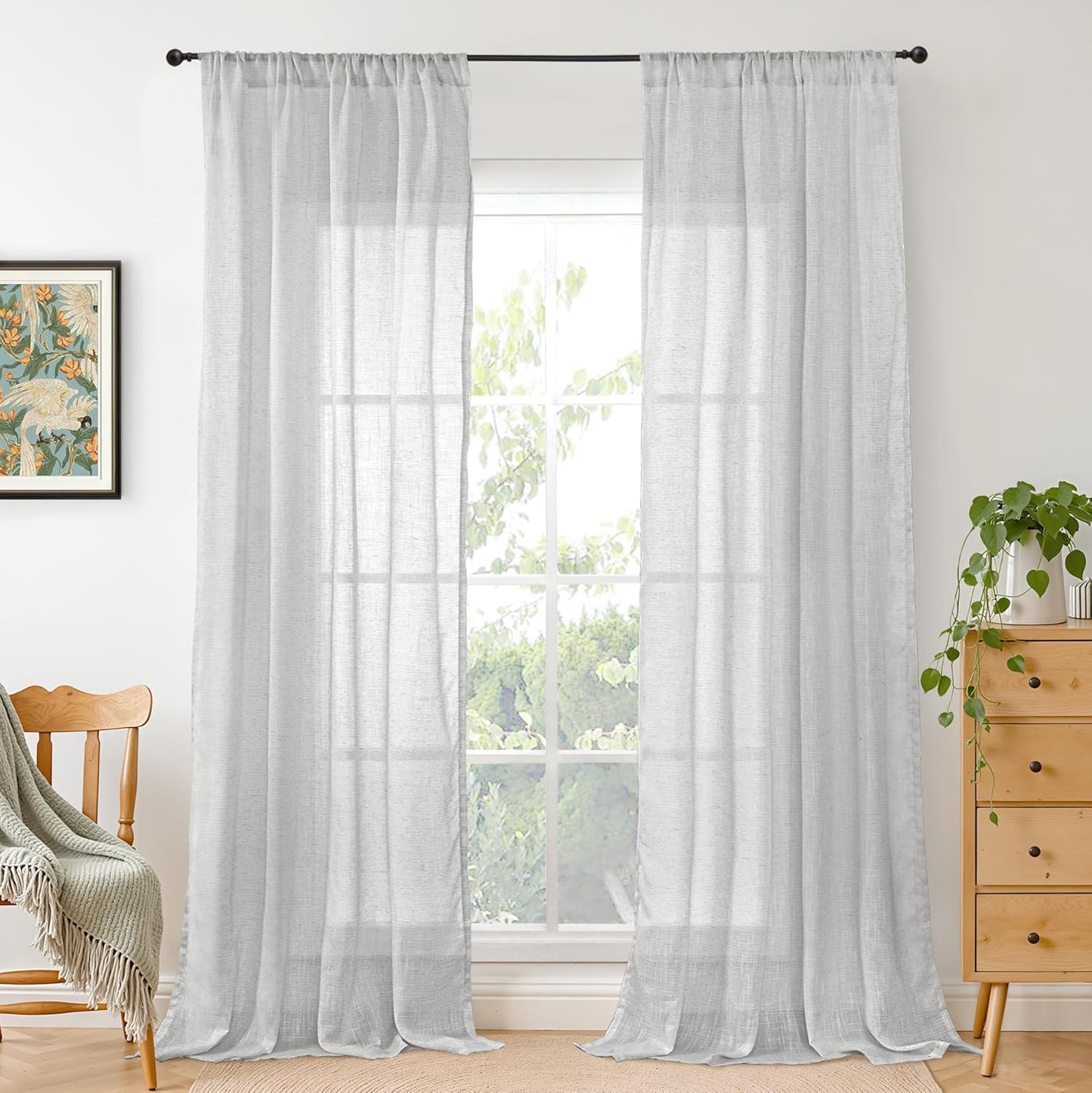 BGment Light Grey Linen Curtains 84 Inch Length for Living Room, Window Drapes Lightweight Rustic Country Textured for Farmhouse Bedroom Office Decor Rod Pocket, 2 Panels Set, Each 42 Inch Wide