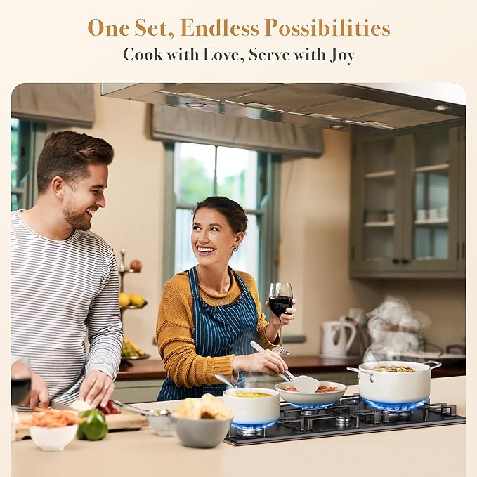 PekGema Ceramic Pots and Pans Set, 16 Pcs Cookware Set Non Toxic, Nonstick Kitchen Cookware, Oven Safe Cooking Pan Set, PFAS PTFE PFOA FREE, Cream White