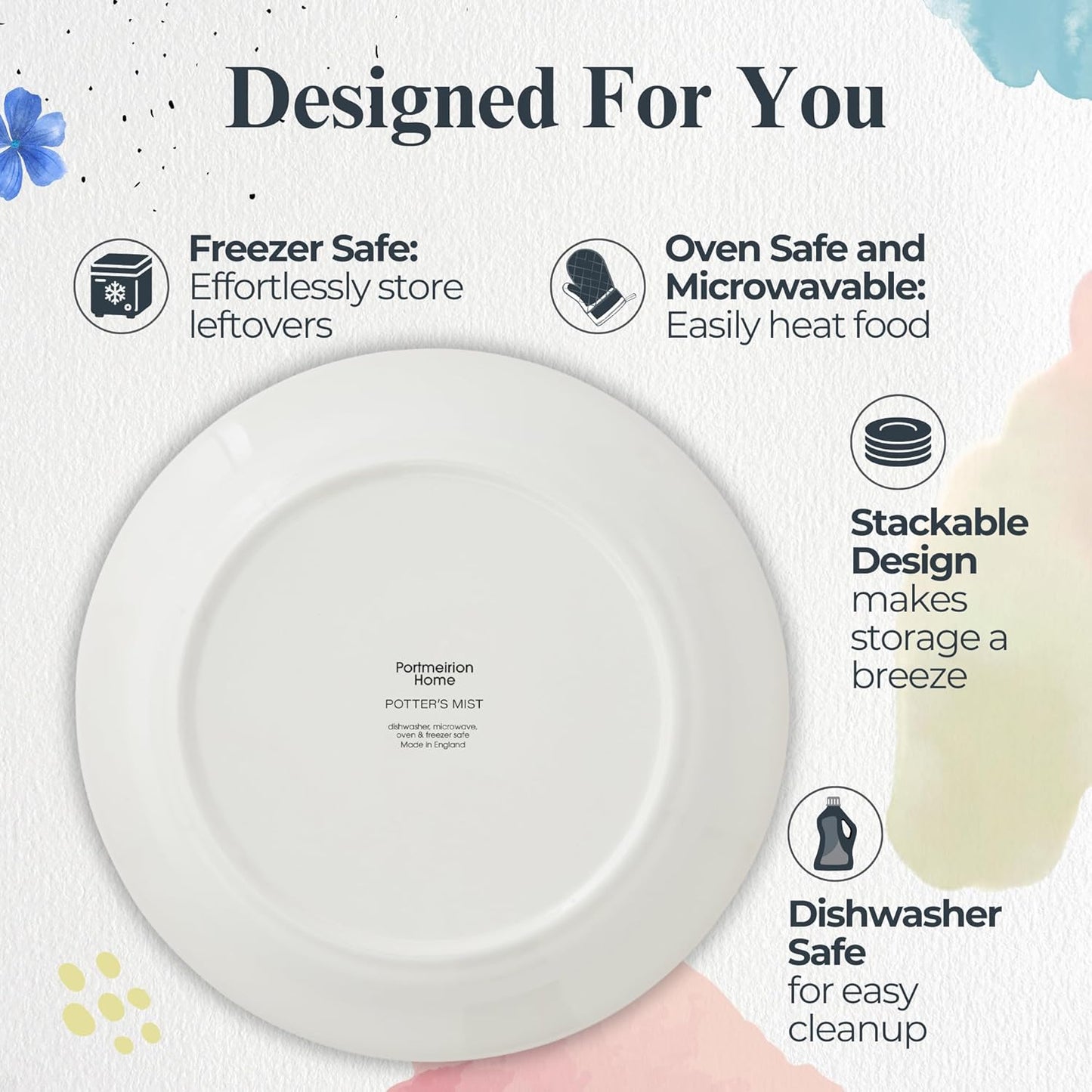 Portmeirion Potter's Mist Dinner Plate (Set of 4) - 8" Earthenware Plates with Classic Mist Rim - Microwave, Dishwasher, Freezer, Oven Safe - Ideal Modern Dinnerware Set (Red Mist)