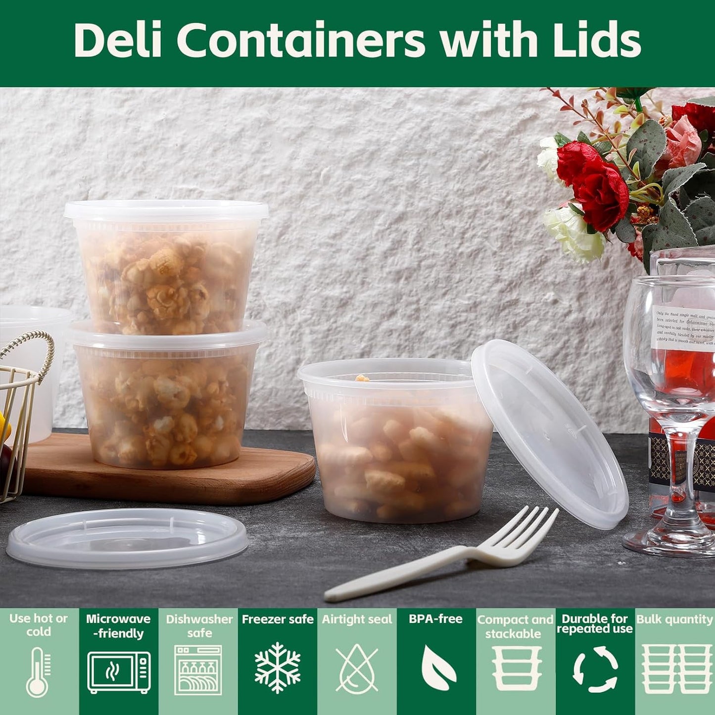 24 Set Deli Containers with Lids,16 oz Plastic Food Storage Containers,Leakproof Soup Container with Lids,Stackable,Microwave & Freezer Safe