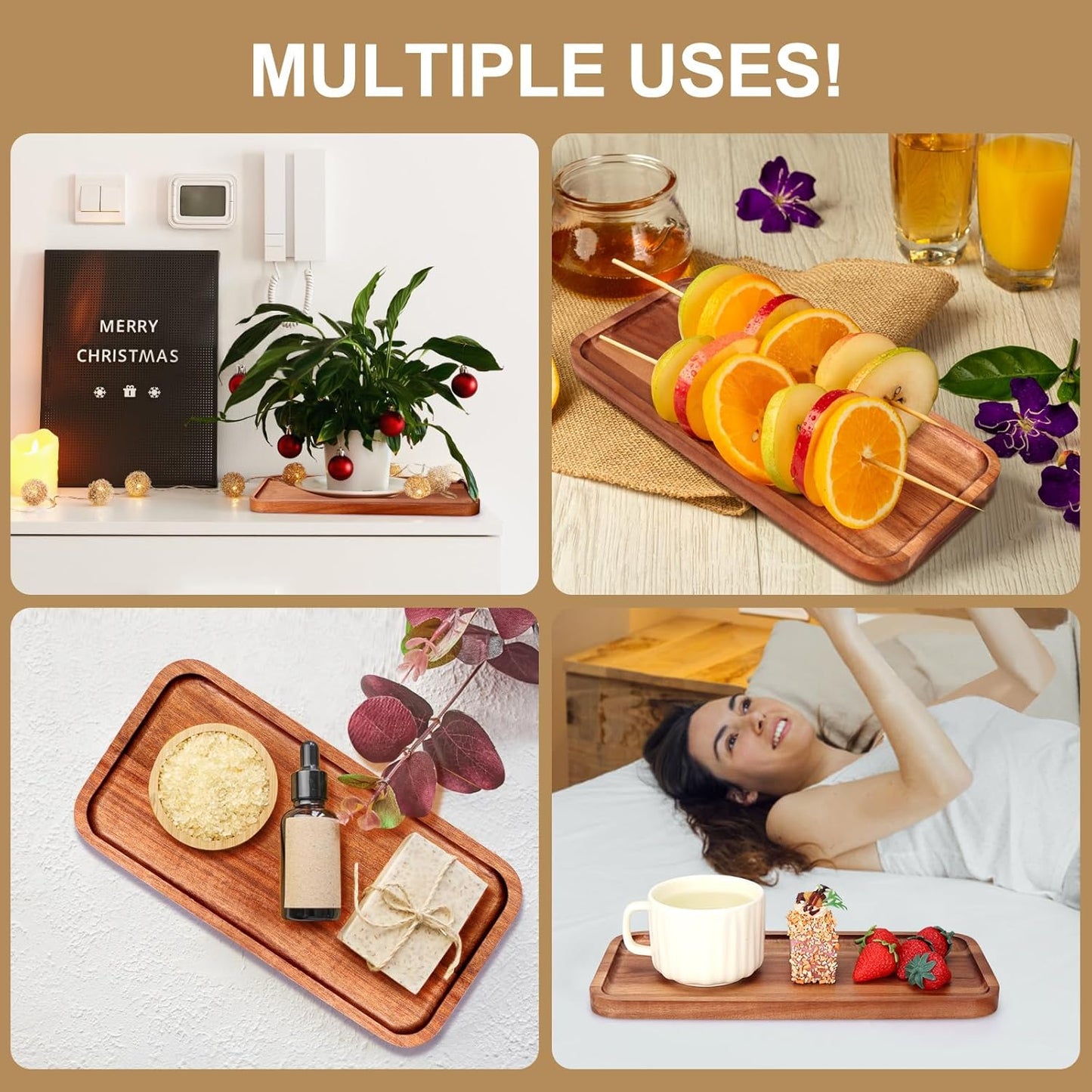 Small Wooden Platter Mini Charcuterie Boards Rectangle Acacia Wood Serving Trays Decorative Cheese Board Cake Appetizer Plates for Party, Home Decor, Food Dish Fruit Dessert Snack Tray,11"X5.5"