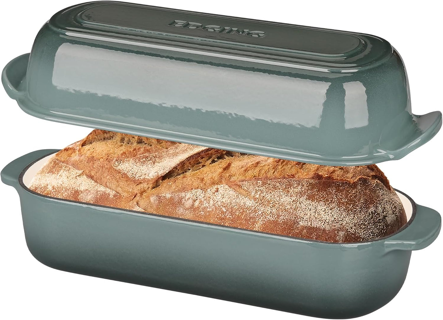 Enameled Cast Iron Loaf Pan with Lid, Dutch Oven Bread pan for Homemade Sourdough Bread Baking, 12.5x5.5 inch, 5qt, Slateblue