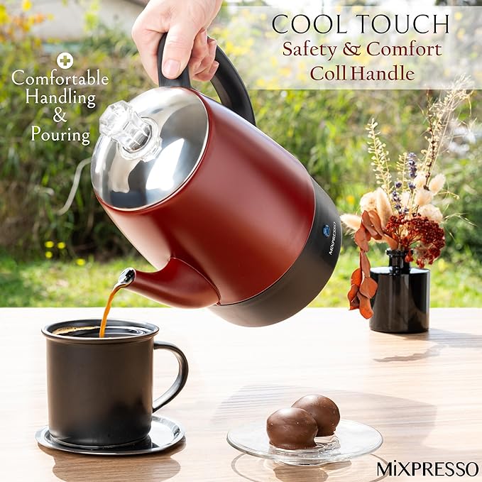 Mixpresso Red Small Percolator Coffee Pot Electric 4 Cup, Stainless Steel Coffee Maker, Coffee Percolator Electric With Keep Warm Function, 4 Cups Stainless Steel Perculator With Basket