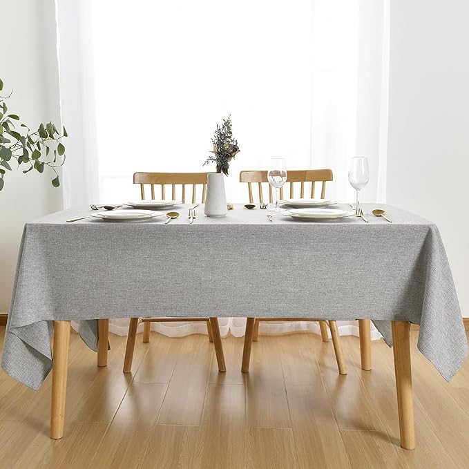 JIUZHEN Square Table Cloth Faux Linen Farmhouse Tablecloth Wrinkle & Stain Resistant Table Cover for Kitchen Dining, Holiday Party Dinner, Light Grey, 60 x 60 Inch