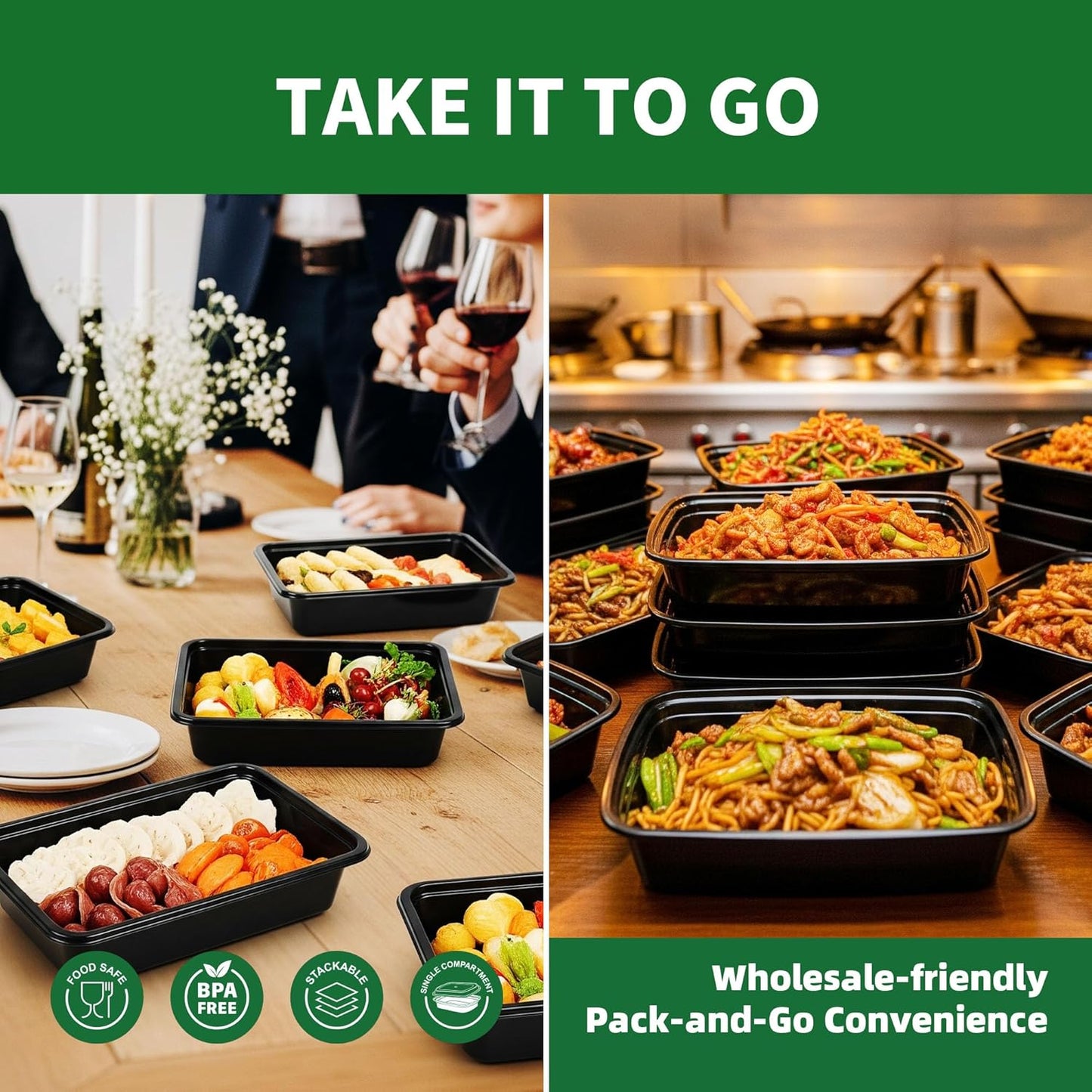 Meal Prep Containers, 50 Pack 58oz (100-Piece) Disposable Take Out Food Storage Containers with Leakproof Lids, Large Plastic To Go Lunch Boxes, BPA Free, Microwave/Dishwasher/Freezer Safe