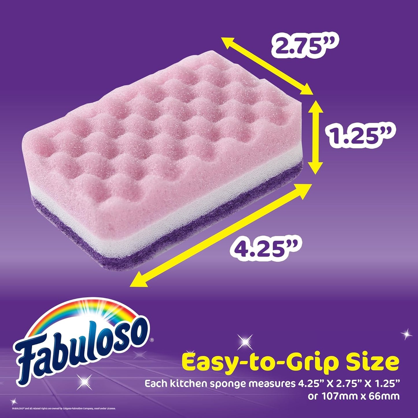 Fabuloso Sponges, Purple - Scratch-Free Scrubber for Dishes and Surfaces - Dishwashing Sponge for Bold and Bright Cleaning Experience, 12 Count